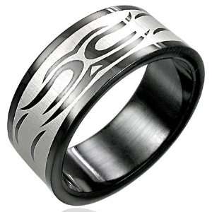 Tribal Design Black Stainless Steel Ring   10