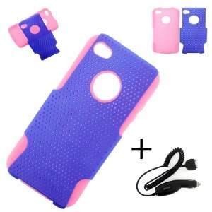  IPHONE 4 DUAL HYBRID SILICON CASE BLUE / PINK COVER CASE + CAR 