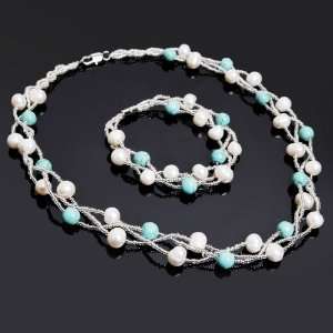    Jewelry Set,White Cultured Pearl Green Crystal Jewelry Set Beauty