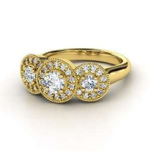  Triple Halo Ring, Round Diamond 18K Yellow Gold Ring 