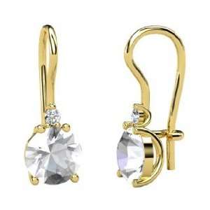 Brilliant Solitaire Earrings, Round Rock Crystal 14K Yellow Gold 
