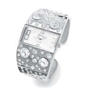  Sleek Silver Bangle Watch with Crystal Bubbles Jewelry