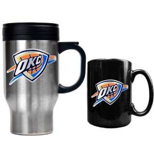 Oklahoma City Thunder NBA Stainless Steel Travel Mug & Black Ceramic 