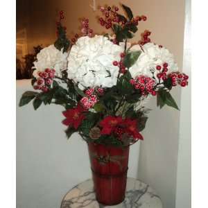  New Christmas/Holiday Hydrangea Floral Arrangement