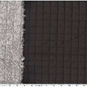 58 Wide Windowpane Quilted Ripstop/Sherpa Black/Grey Fabric By The 