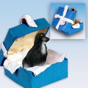  Afghan Blue Gift Box Dog Ornament   Black & White: Home 