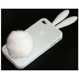  White Soft Cute Rabbit Bunny Ear Silicone Case Bushy Tail 
