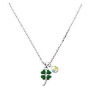  Large Green Heart Leaves Four Leaf Clovers Charm Necklace 