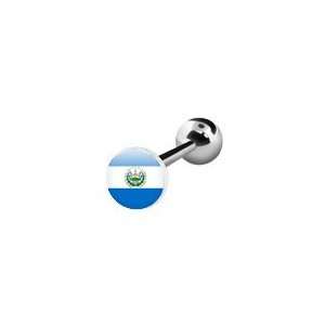 316 Surgical Stainless Steel Barbell with El Salvador Flag Logo   14G 