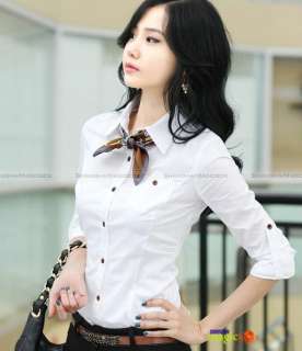 Women Fashion Formal Slim Long Sleeve Cotton Shirt Blouse Top 3 Colors 