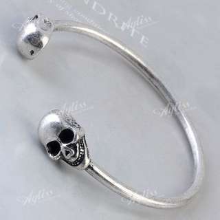   Silver Skull Bracelet Bangle Cuff Gothic Rock Cool Punk Jewelry  