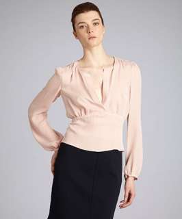 Prada dusty rose silk long sleeve v neck blouse