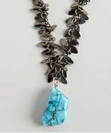 Max turquoise stone pendant leaf chain necklace style# 320007101