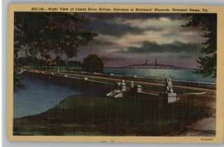 Linen Postcard..James River Bridge at Night..Newport News,Virginia..VA
