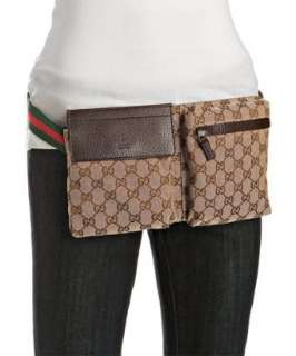 Gucci dark brown GG canvas pocket detail belt bag   