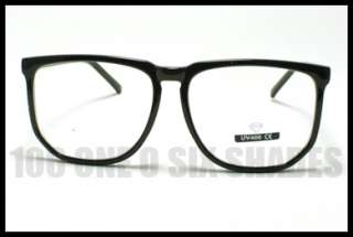 True NERDY Geek Eyeglass Frame Oversized Squared Glasses BLACK Clear 