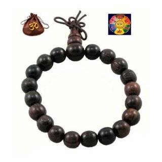 Tibetan Buddhist Wooden Prayer Beads Mala Bracelet with Hemp Om Bag