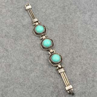 Vintage Tibet Silver Smoky Cute Round Nature Turquoise Bangle Bracelet 
