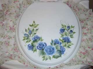 NEW* hp TOILET SEAT hand painted BLUE ROSE Chic*  