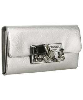 Prada silver saffiano leather jeweled continental wallet   up 