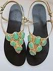   sandals emerald gold leather embellished jeweled flat dressy all