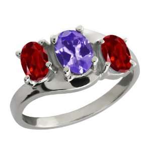 1.80 Ct Oval Red Garnet and Blue Tanzanite Sterling Silver 