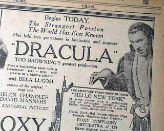 DRACULA VAMPIRE Bela Lugosi 1st Movie ADVERTISEMENT Opening DAY 1931 
