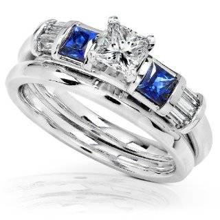  Stylish Crown Blue Sapphire Wedding Ring Set (Center stone 