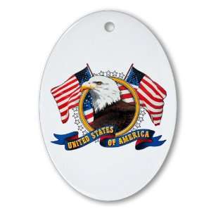    Ornament (Oval) Bald Eagle Emblem with US Flag 