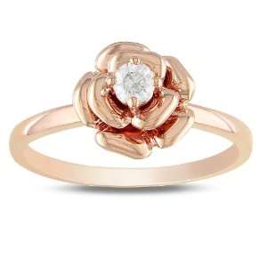 10k Pink Gold 1/7 CT TDW Diamond Pink Rhodium Plated Fashion Ring (G H 