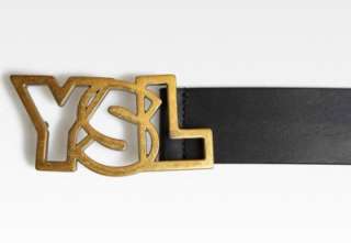 YSL Yves Saint Laurent Womens Logo Belt Black Leather, New Authentic 