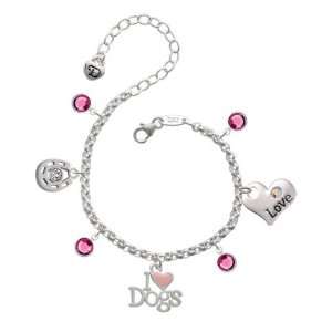  I love Dogs with Pink Heart Love & Luck Charm Bracelet 