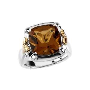  Cushion Cut Citrine Ring Set in 14K YG and Silver: Jewelry