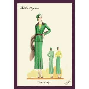  Sophisticated Green Suit with Stole 12x18 Giclee on canvas 
