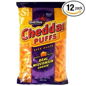 Snak King Cheddar Puffs, Oven Baked, 10 Ounce Units (Pack of 12 