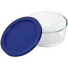   Food Storage 2 Cup Round Dish, Clear with Blue Lid Glass Glassware New