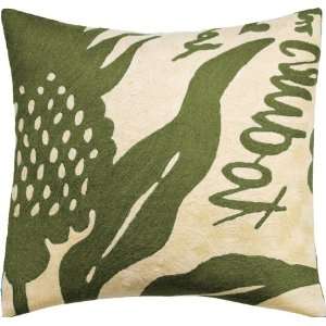  Natura Dark Olive Green Cotton Duck Crewel Pillow (18X18 