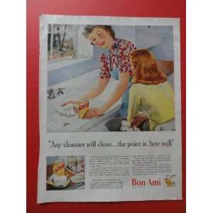 1945 Bon Ami, print advertisment (2 women/kitchen.) original vintage 