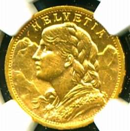 1905 B SWITZERLAND GOLD COIN 20 FRANCS * NGC CERTIF GENUINE GRADED 