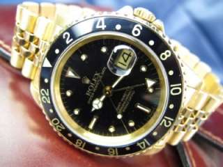 1980 Mens Rolex GMT Master 18kt Gold Watch Ref 16758 6 Mil Serial 