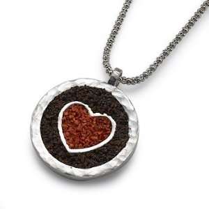  Silver Heart Pendant with Crushed Coral and Lava Jewelry