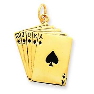 14k Yellow Gold Polished Gambling Poker Enameled Royal Flush Playing 