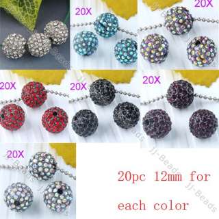 20pc Crystal Spacer Disco Hip Hop Ball Loose Bead 12mm Fit Chain 7 
