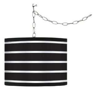  Swag Style Bold Black Stripe Shade Plug In Chandelier 