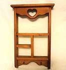 Vintage Solid Oak Wall Shelf w/ Cut Out Heart and 2 peg Hooks~Spindle 