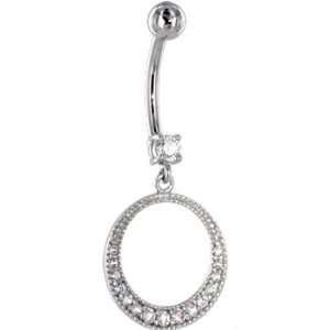   White Gold Cubic Zirconia Exotic Circular Dangle Belly Ring Jewelry