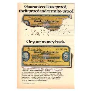 1970 Travelers Cheque Bank of America color Magazine Ad approx. 7.5 