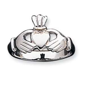  10k White Gold Polished Claddagh Ring: Jewelry