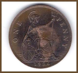 21. GREAT BRITAIN ONE PENNY 1936 GEORGE V LAST YEAR / NICE  