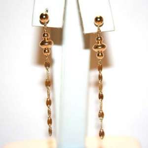 14k Solid yellow gold fancy sparkly drop chain earrings  